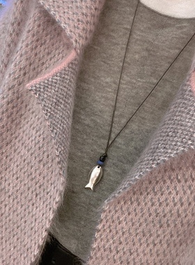 925纯银小鱼吊坠项链小众设计长短可调黑绳高级感毛衣链颈链配饰