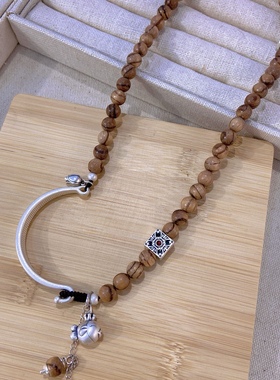 S925纯银檀木手链女款串珠小众国风礼物多圈好运手串
