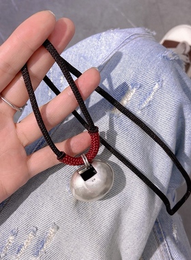 足银吊坠毛衣链银锁富贵挂件纯银项链手工新配饰女长款圆球饰品