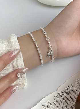 小鱼盘缠纯银叠戴手链女复古时尚几何方牌手环小众设计感手饰潮