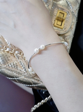 时尚两层三圈天然珍珠女纯银