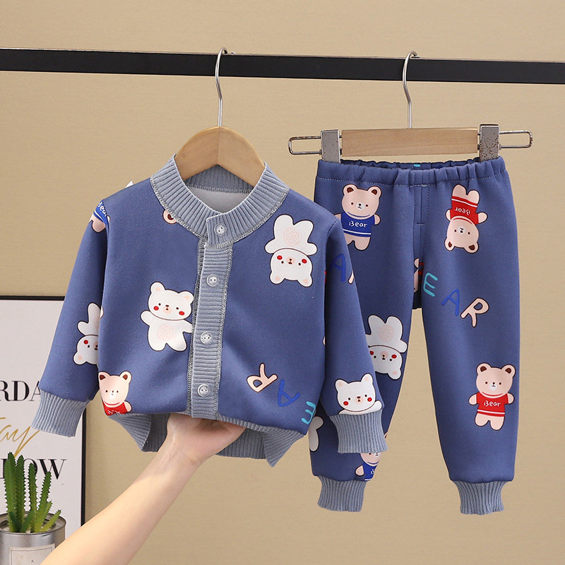 秋装两件套加绒加厚宝宝小童男童女童开衫套装婴儿针织衫儿童保暖,淘宝优惠券,粉丝福利购,淘宝优惠卷