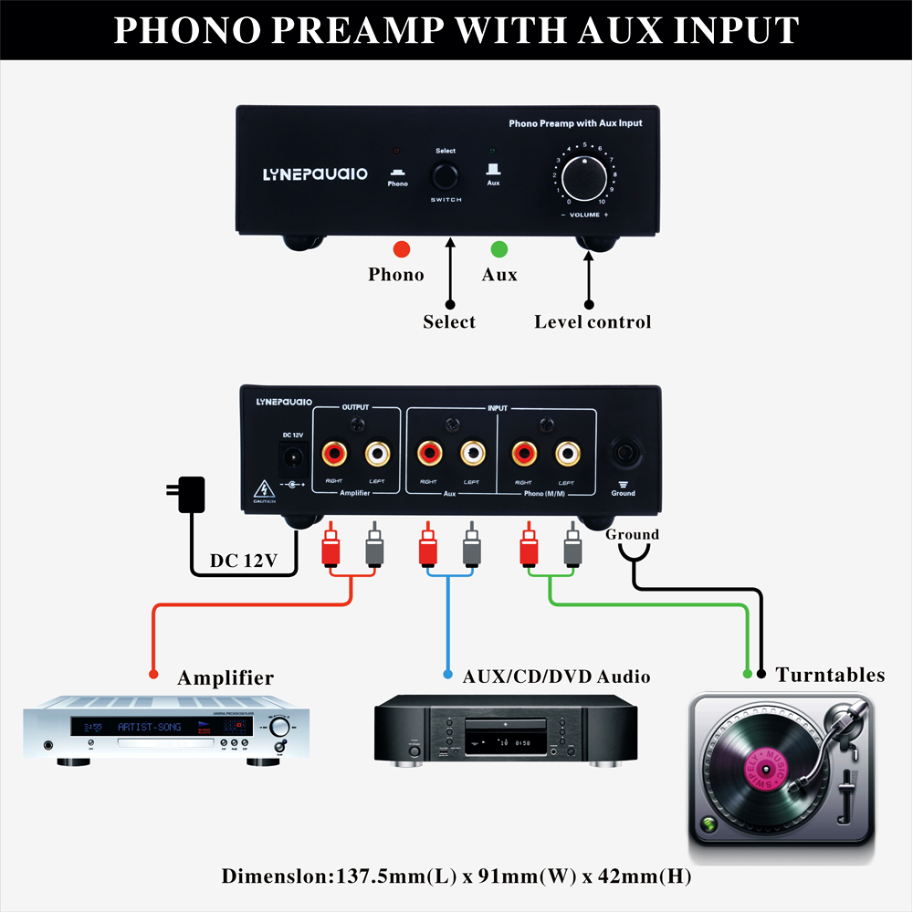 电唱机黑胶唱机MM唱头放大器前级唱放PHONO 线路切换输入音量控制