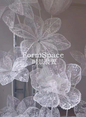 白色蕾丝网纱立体花婚礼路引背景装饰商场橱窗网红地打卡美陈道具