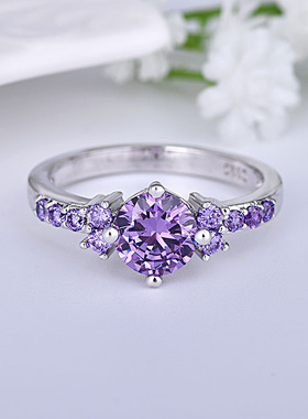 外贸热卖欧美热卖戒指女 紫色宝石婚戒微镶情侣手饰厂家直销