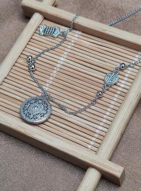 925纯银八宝罗盘项链女本命年平安扣转运圆盘国风复古工艺锁骨链