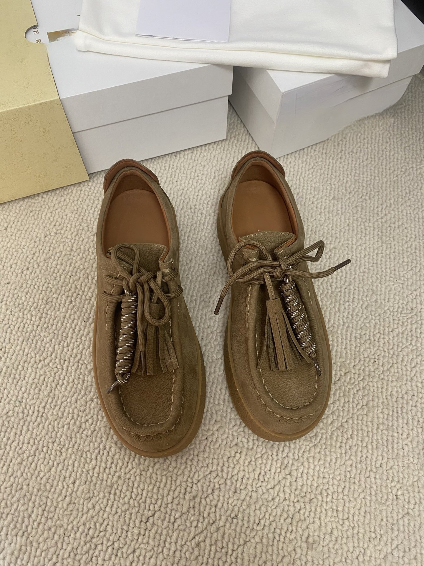 26ss/新款流苏牛皮麂皮系带厚底增高女乐福鞋袋鼠鞋,淘宝优惠券,粉丝福利购,淘宝优惠卷