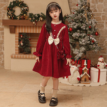 Girl Red Dress Dress Autumn Winter Clothing Children Plus Suede Dresses CUHK Dresses Chinese new clothes New clothes for New Years clothes