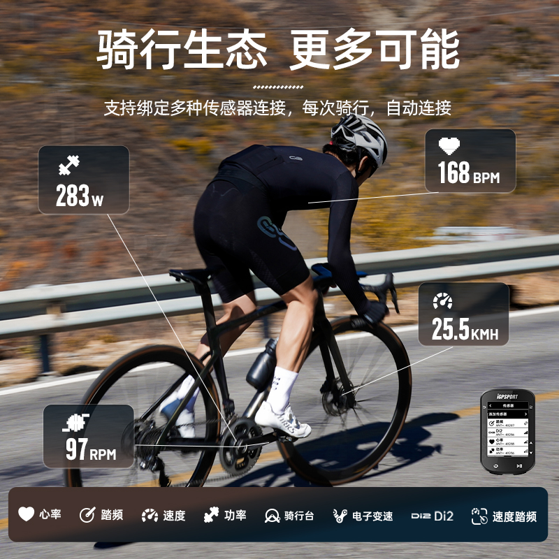 BSC200码表 iGPSPORT迹驰自行车公路车码表踏频器无线测速里程表-图3