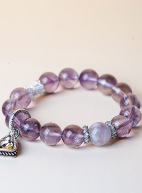 紫气东来黄财神嘎乌盒感情顺遂平安天然紫水晶手链九紫离火男女款