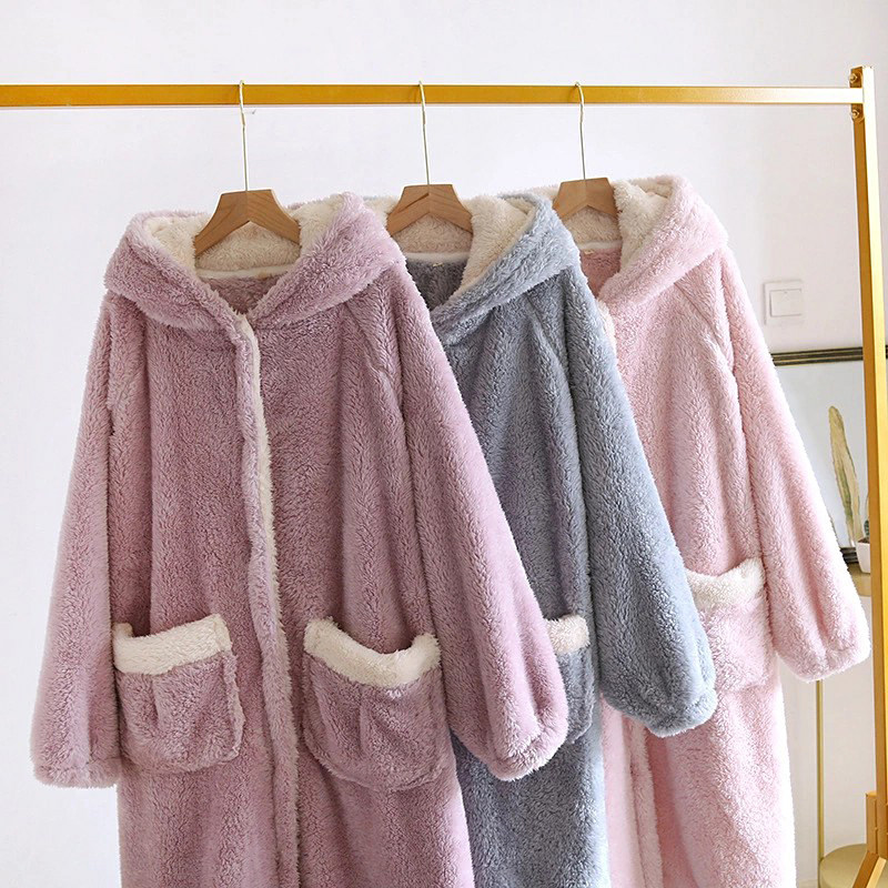 秋冬日系中长款女士法兰绒浴袍珊瑚绒家居服睡袍加厚保暖睡衣睡裙,淘宝优惠券,粉丝福利购,淘宝优惠卷