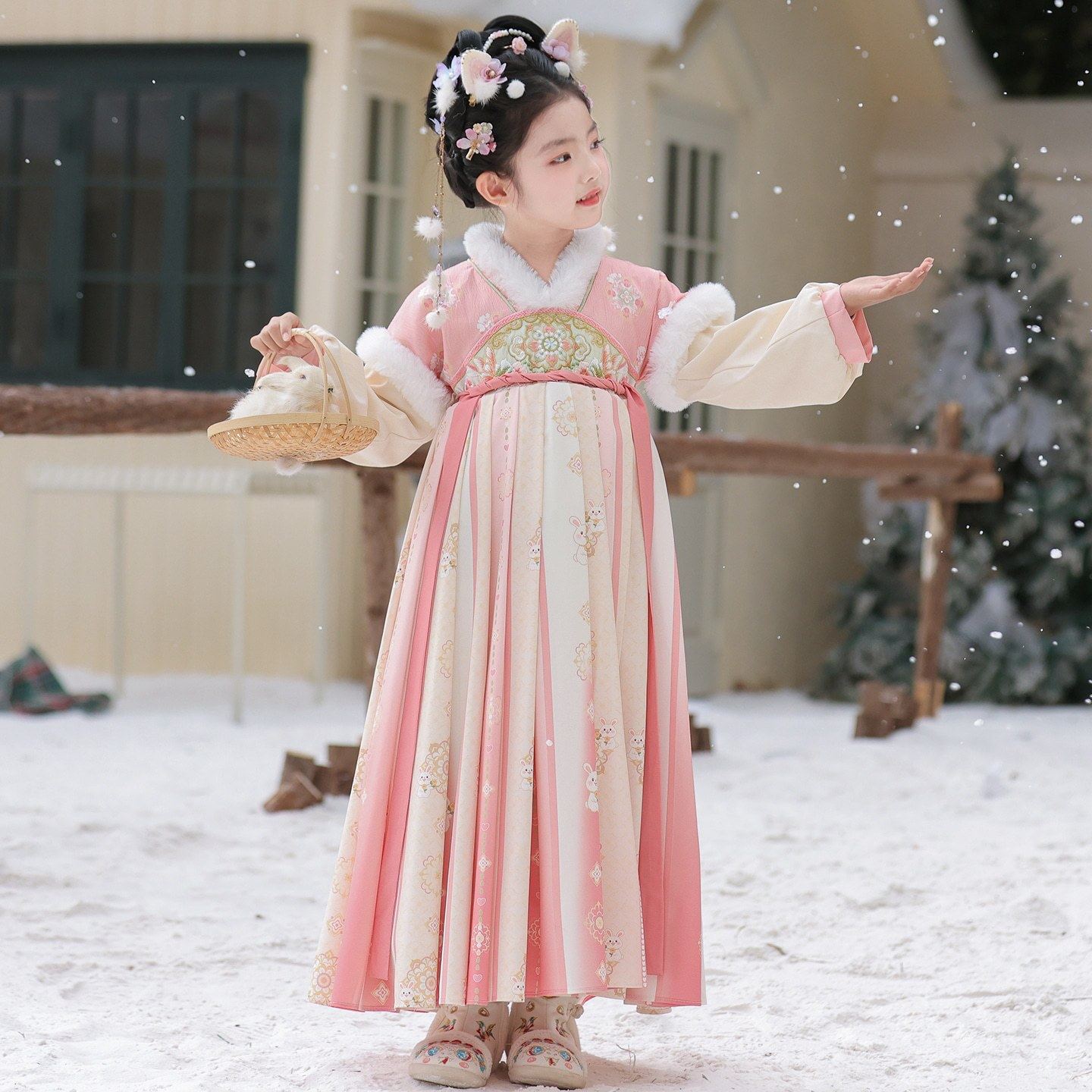粉绒绒女童冬季加绒古装汉服儿童拜年服中国风新年加厚唐装连衣裙,淘宝优惠券,粉丝福利购,淘宝优惠卷