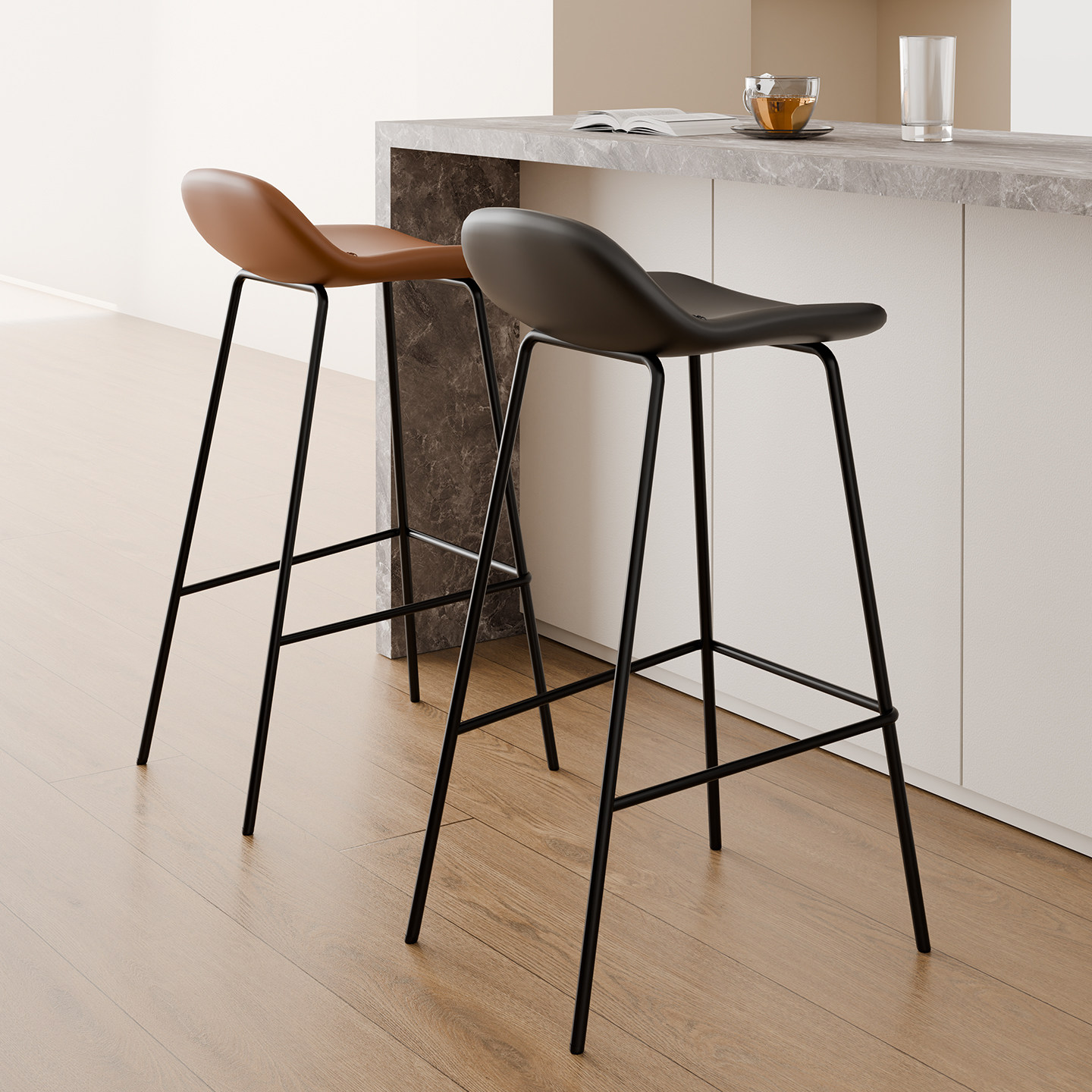 轻奢高级家用椅简约创意靠背椅子现代简约前台休闲皮革铁艺高脚凳,淘宝优惠券,粉丝福利购,淘宝优惠卷