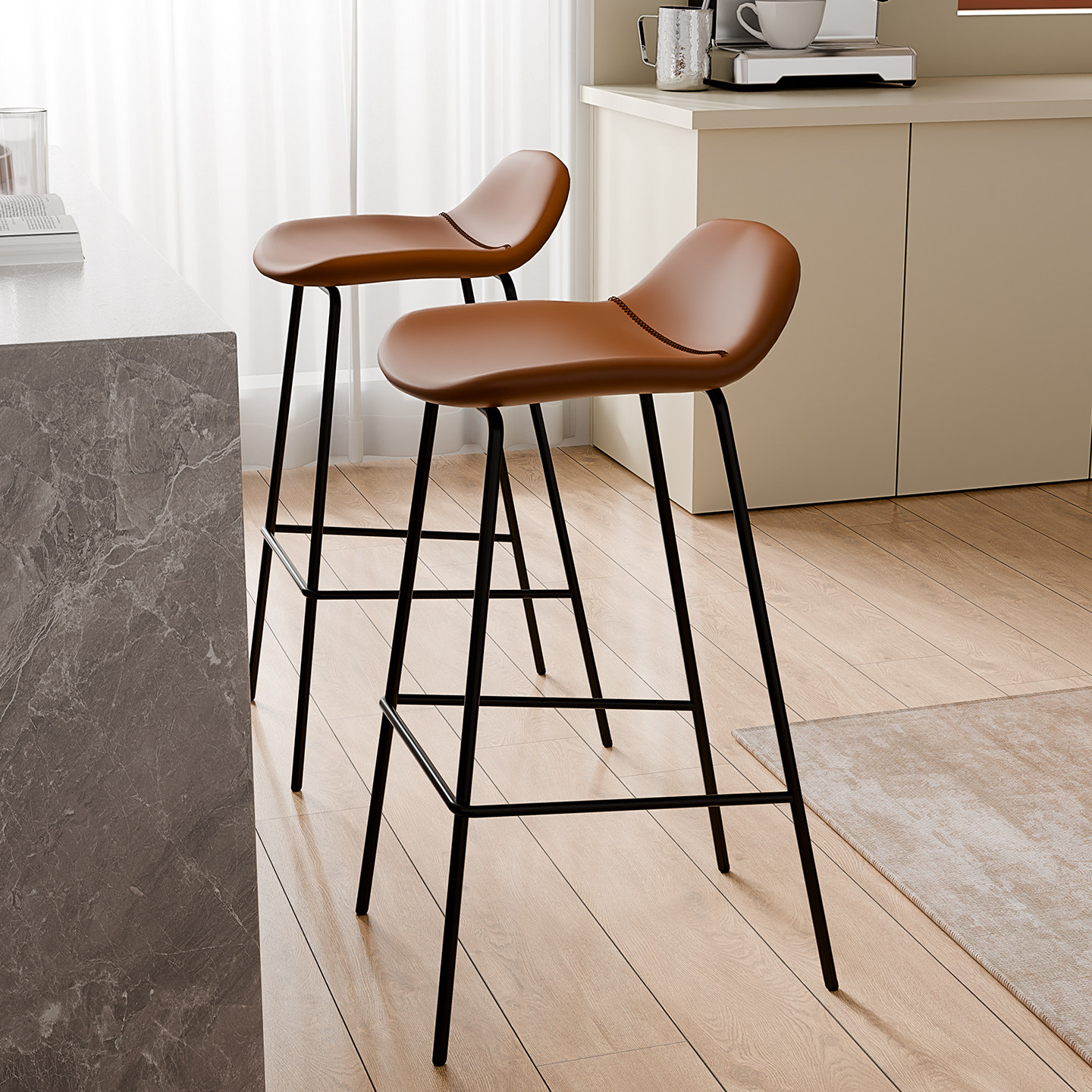 轻奢高级家用椅简约创意靠背椅子现代简约前台休闲皮革铁艺高脚凳,淘宝优惠券,粉丝福利购,淘宝优惠卷