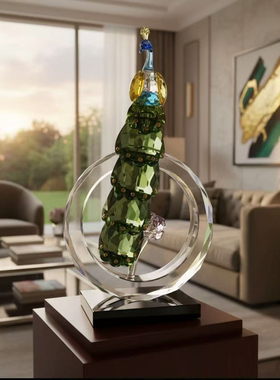 k9水晶新款绿尾孔雀摆件