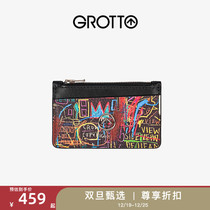 GROTTO LE BASQUETTE ARTIST JOINT SHORT Genuine Leather Personality Graffiti Card Bag Clips Christmas Presents