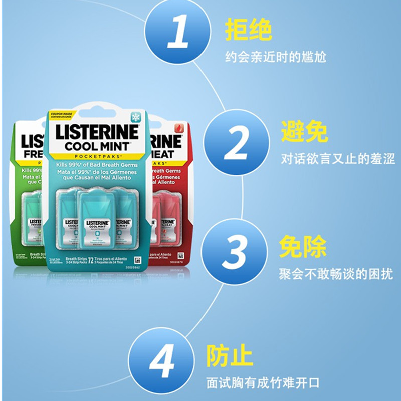 美国Listerine李施德林口气清新片冰爽薄荷味肉桂味(3*24片)/盒 - 图2