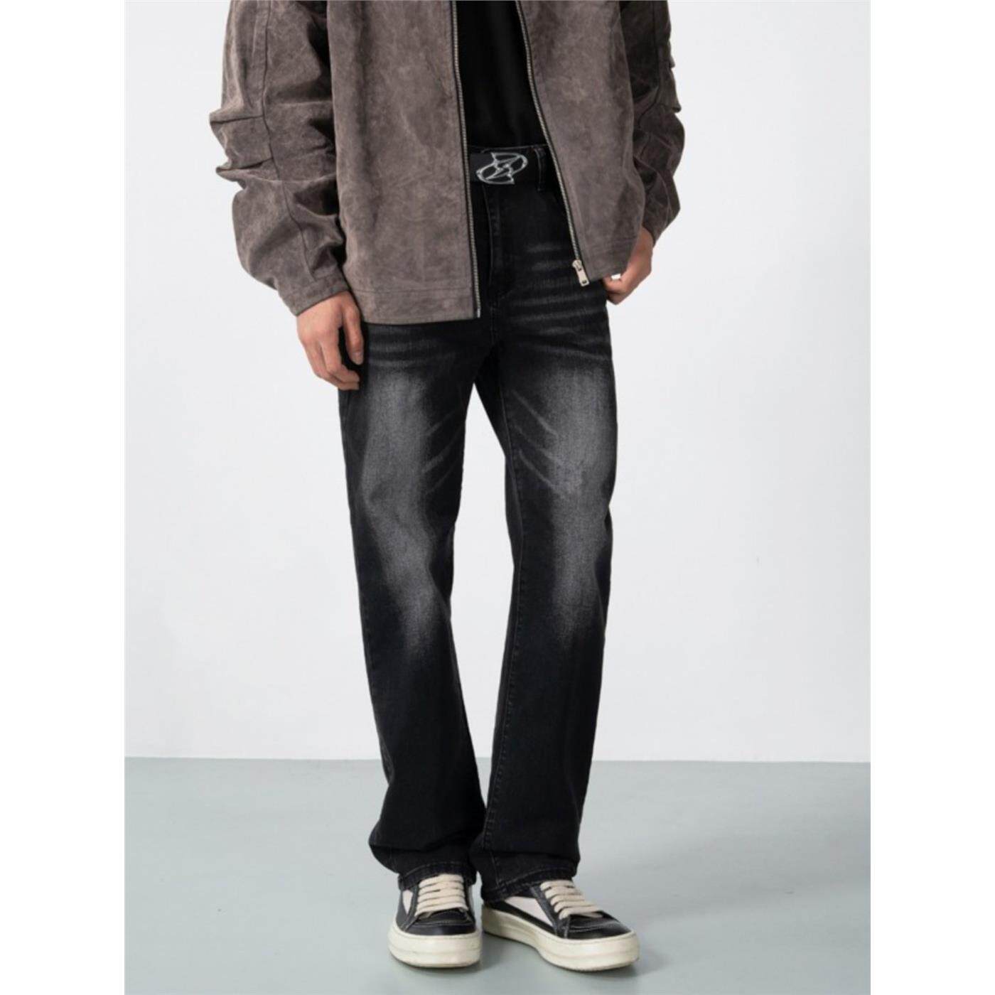 新因素水洗高街宽松直筒牛仔裤男美式做旧猫须基础百搭休闲长裤