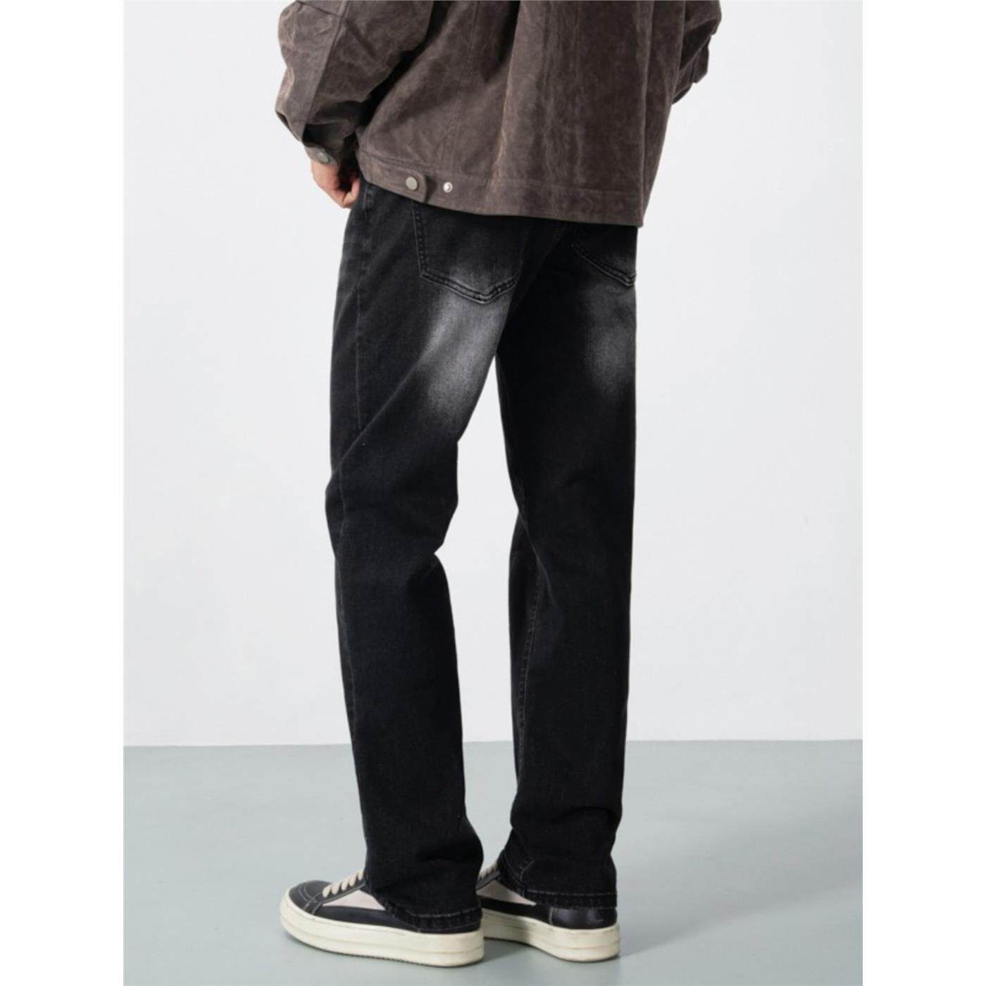 新因素水洗高街宽松直筒牛仔裤男美式做旧猫须基础百搭休闲长裤