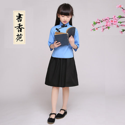 儿童民国学生装小学生朗诵六一演出服装女童民国风复古五四青年装 - 图1