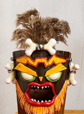 愤怒面具玛雅部落图腾花插花盆