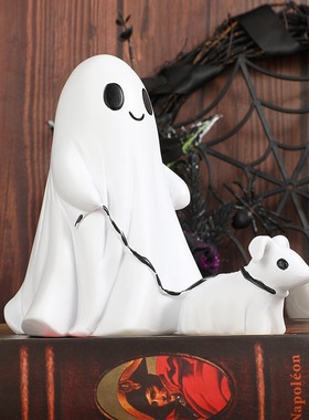 万圣节小幽灵遛狗摆件创意家居