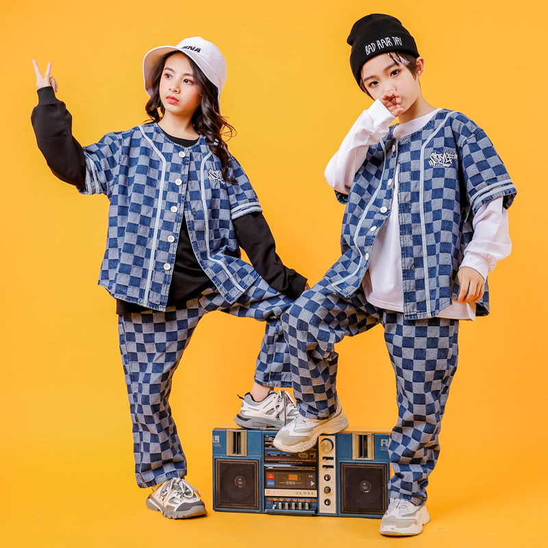儿童街舞服装男女童hiphop嘻哈爵士舞套装少儿运动演出服宽松潮装_虎窝淘