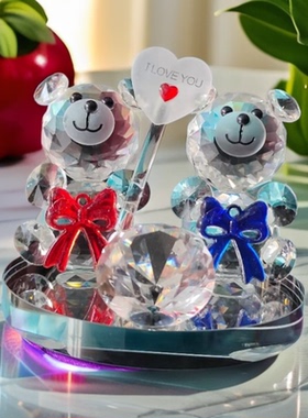 水晶小熊摆件创意小熊汽车装饰品爱心蝴蝶结迷你熊旅游纪念品馈赠
