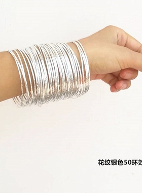 小众设计小清新细圈圈手镯简约多环手工苗银素面刻花细手环极细女