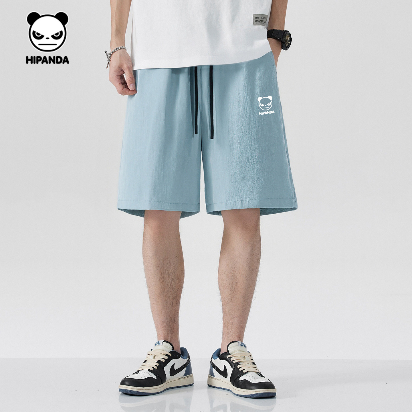 Hipanda你好熊猫防晒纯色灰蓝宽松休闲短裤男2026夏季新款五分裤C,淘宝优惠券,粉丝福利购,淘宝优惠卷