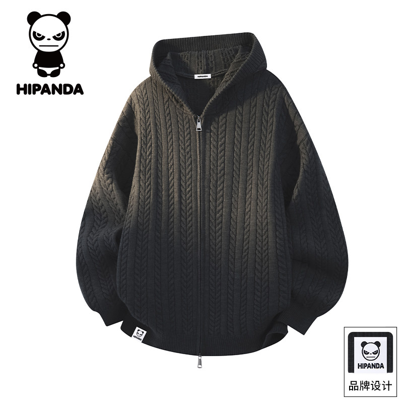 HiPanda你好熊猫秋季毛衣男士连帽开衫宽松休闲针织衫上衣外套GH,淘宝优惠券,粉丝福利购,淘宝优惠卷
