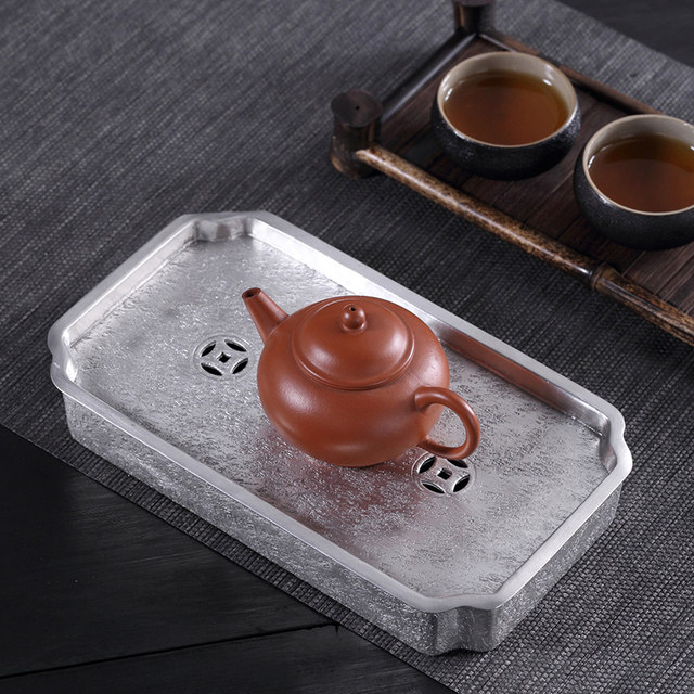 Pure tin water storage tea tray with Japanese style accessories dry brewing station