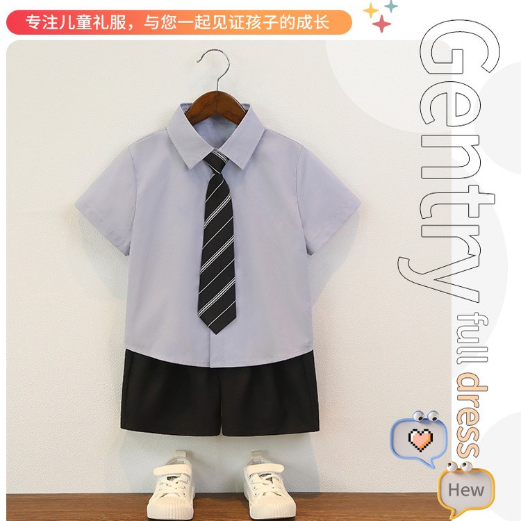 男童礼服套装儿童西装休闲夏季韩版花童婚礼服儿童背带裤套装新款 - 图2