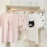 Японская хлопковая мультяшная пижама, кролик, шорты с круглым воротником, комплект, кот, короткий рукав