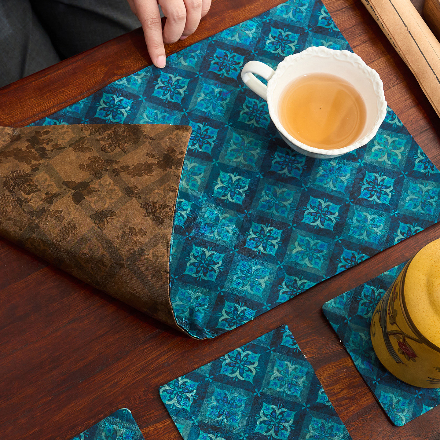 老料香云纱双面茶席手作茶垫可定制布艺隔热茶道中式桌旗复古日式,淘宝优惠券,粉丝福利购,淘宝优惠卷