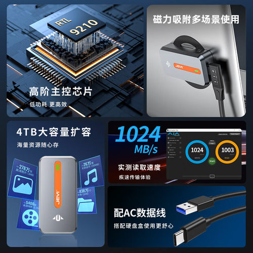 佳翼2242固态硬盘盒磁吸nvme协议移动硬盘盒转Type-c外接M2移动盒 - 图0