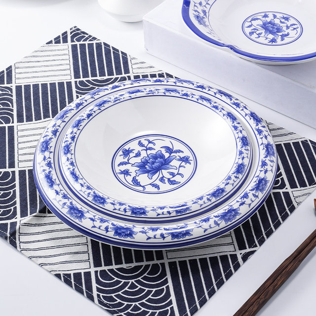 Metamine plastic blue and white porcelain restaurant restaurant cooking plate