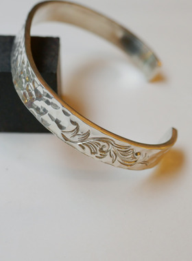 z.native原firstarrows职人独立品牌手工印第安锤纹平打唐草手镯