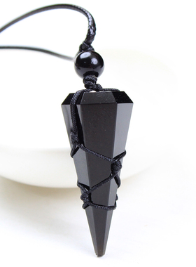 天然黑曜石灵摆吊坠锥形