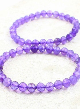 天然紫水晶多面体圆珠切面手链