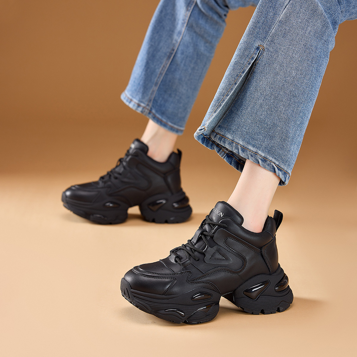 哈森厚底高帮加绒保暖老爹鞋女鞋子2025冬季爆款休闲运动鞋小白鞋 - 图2