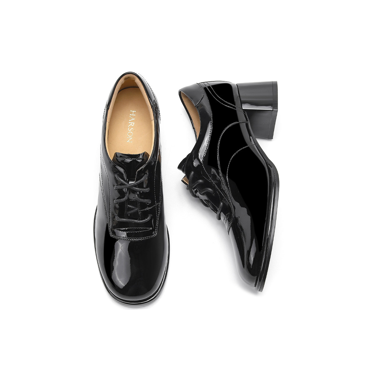 哈森粗跟亮面小皮鞋女新款踝靴英伦系带深口单鞋HS247108,淘宝优惠券,粉丝福利购,淘宝优惠卷