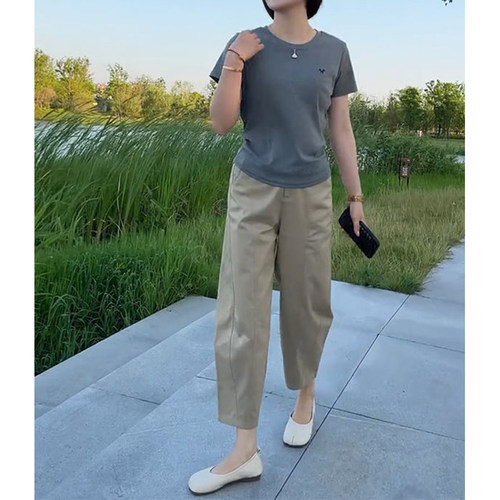 显瘦减龄时髦套装女时尚修身短袖简约高腰休闲裤春夏装搭配一整套 - 图2