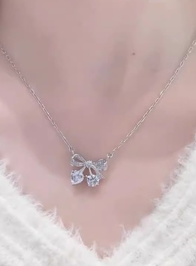 旭平恋恋粉樱桃爱心樱桃蝴蝶结项链时尚甜美气质软妹少女感锁骨链