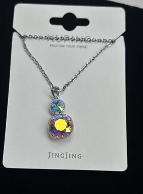 旭平合金肥方圆饼仿水晶轻奢项链