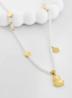 楠楠新中式复古仿珍珠项链女金色葫芦中国风气质高级感轻奢锁骨链