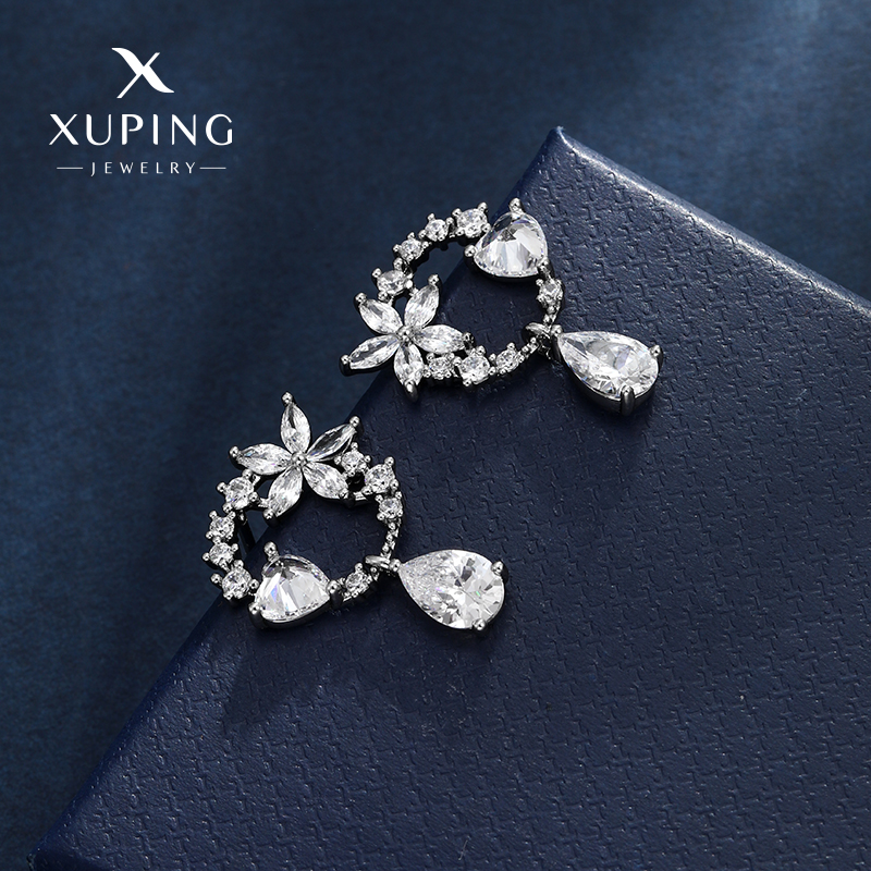 XUPING森系小清新花卉耳环圆形耳钉适合圆脸显瘦ins风轻奢耳饰