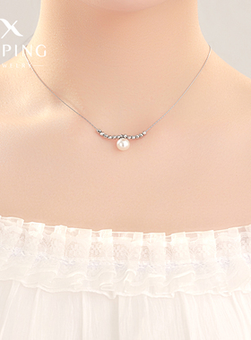 旭平法式仿珍珠项链拼接小珠珠简约ins风时尚轻奢气质锁骨链