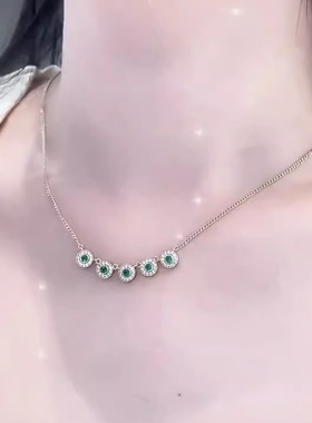 旭平时尚简约气质高级感绿色圆饼小众设计项链