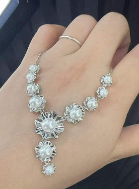 旭平合金仿珍珠花花项链